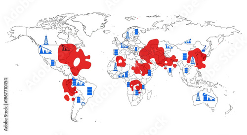 Global map with marked locations. Vector Illustrations. EPS Editable