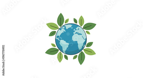 Globe surrounded by green leaves symbol. Vector Illustrations. EPS Editable
