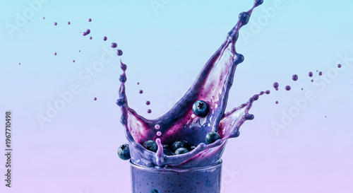 Professional culinary asset of vibrant blueberry smoothie splash