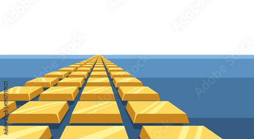 Golden bars stacked in triangle. Vector Illustrations. EPS Editable
