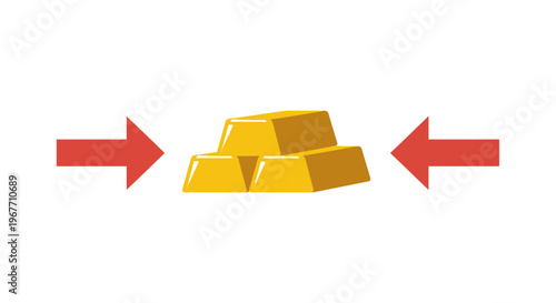 Golden bars with red arrows pointing. Vector Illustrations. EPS Editable