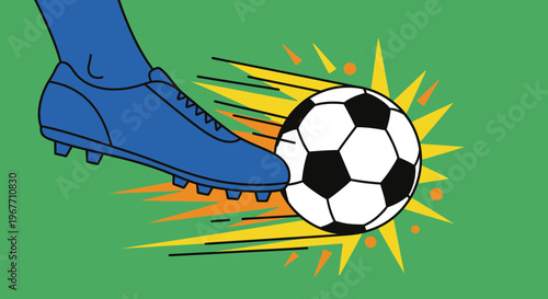 Soccer cleat kicking a soccer ball.