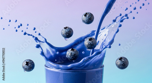 Creamy purple blue smoothie splash isolated for healthy drink design