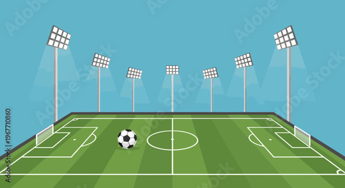 Soccer field with a ball on it.