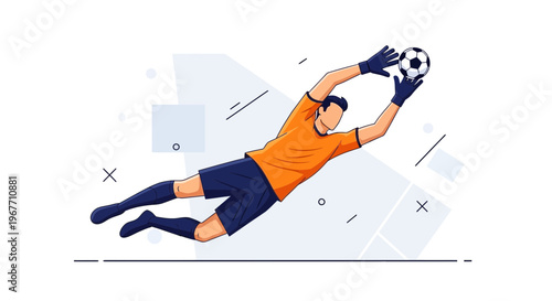 Soccer player diving to catch ball.