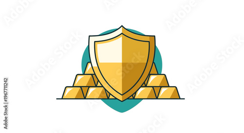 Golden shield with gold bars 1. Vector Illustrations. EPS Editable
