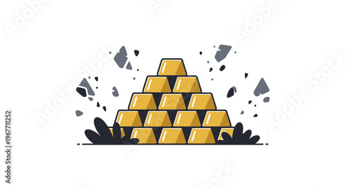 Golden treasure heap of bars metal. Vector Illustrations. EPS Editable
