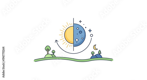 Graphic representation of day and night. Vector Illustrations. EPS Editable