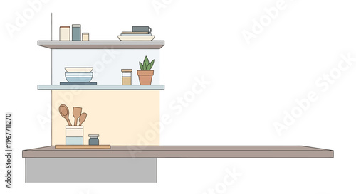 Gray floating kitchen shelf unit. Vector Illustrations. EPS Editable