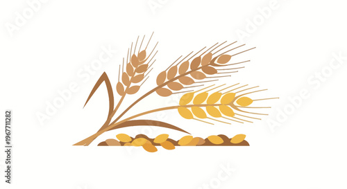 Golden wheat ears and grains closeup. Vector Illustrations. EPS Editable