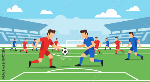 Soccer players in action on field.