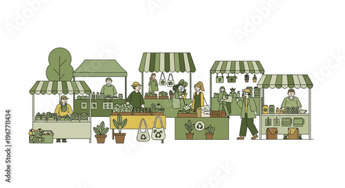 Greenhouse Market Stalls with Plants. Vector Illustrations. EPS Editable
