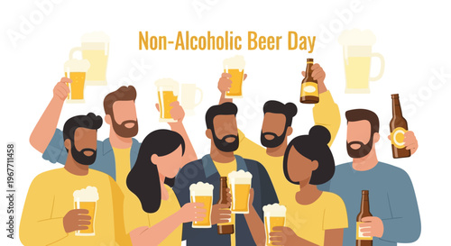 Group of people drinking beer together. Vector Illustrations. EPS Editable