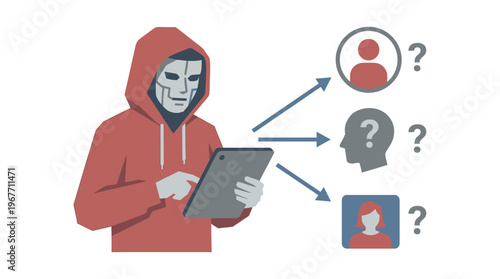 Hacker accessing personal data online anonymously. Vector Illustrations. EPS Editable