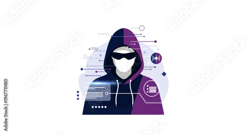 Hacker in hoodie and sunglasses anonymous digital identity concept. Vector Illustrations. EPS Editable