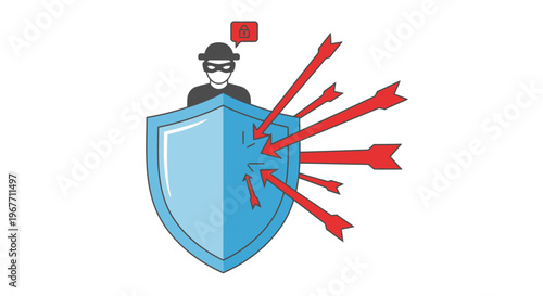Hacker protected by a shield from cyber attacks. Vector Illustrations. EPS Editable