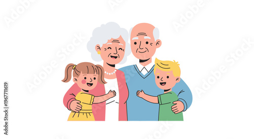 Happy Grandparents with Grandchildren Illustration. Vector Illustrations. EPS Editable