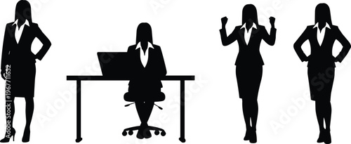 Silhouettes of businesswomen in various poses