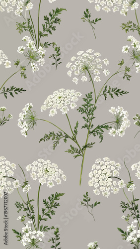 Beautiful seamless pattern featuring white peony flowers and green leaves on a light background for vintage romantic wallpapers and elegant textile design.