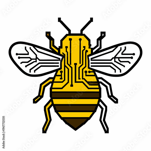 Detailed black and yellow illustration of a bumblebee isolated on a white background for nature concepts organic honey packaging and spring garden design.