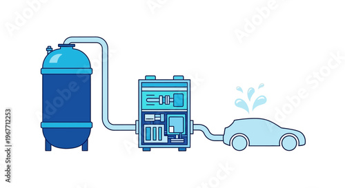 Hydrogen Fuel Cell Electric Vehicle Refueling. Vector Illustrations. EPS Editable