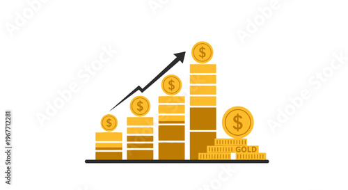 Increasing gold coins with dollar sign. Vector Illustrations. EPS Editable