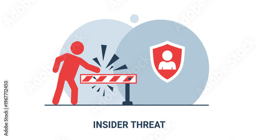 Insider Threat Concept with Person Breaking Security Barrier. Vector Illustrations. EPS Editable