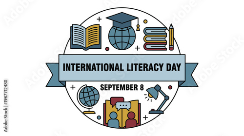 International Literacy Day Educational Awareness. Vector Illustrations. EPS Editable