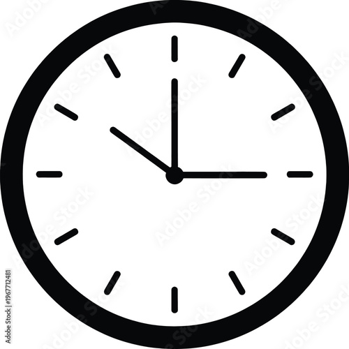 Simple analog clock displaying a time close to ten past eight Vector