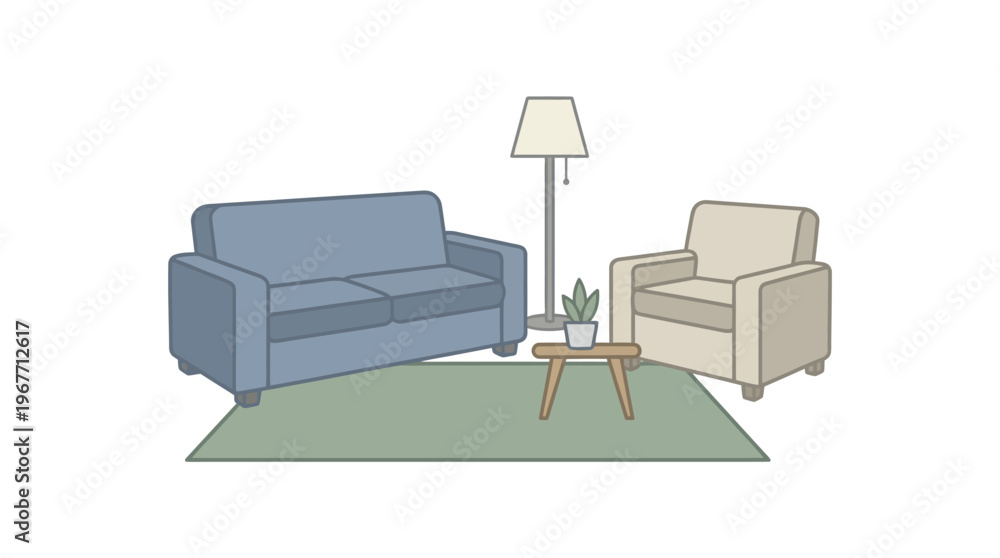Fototapeta premium Living room furniture with sofa chair. Vector Illustrations. EPS Editable