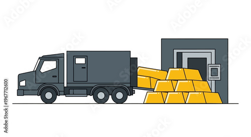 Large truck carrying gold bars. Vector Illustrations. EPS Editable