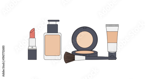 Makeup products for beauty routine. Vector Illustrations. EPS Editable