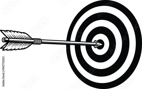 An arrow perfectly hitting the bullseye of a target Vector
