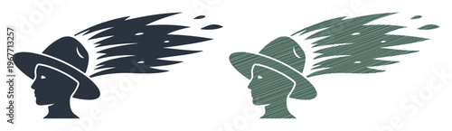 Vintage explorer head silhouette with speed trails, retro adventurer profile icons, travel vector set