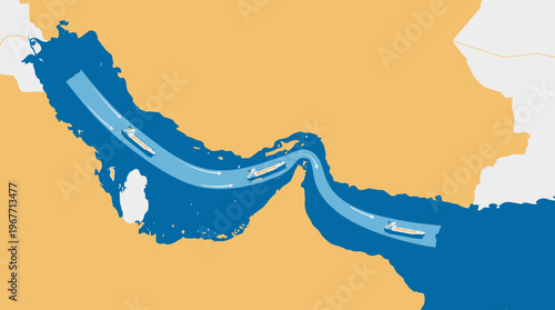 Map of the Strait of Hormuz showing shipping lanes and oil tankers. Vector Illustrations. EPS Editable
