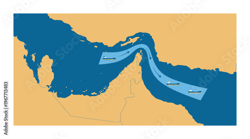 Map of the Strait of Hormuz and surrounding Middle Eastern countries. Vector Illustrations. EPS Editable