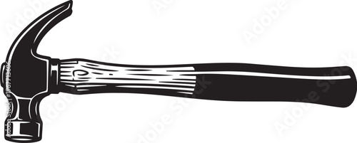 Black and white illustration of a curved claw hammer