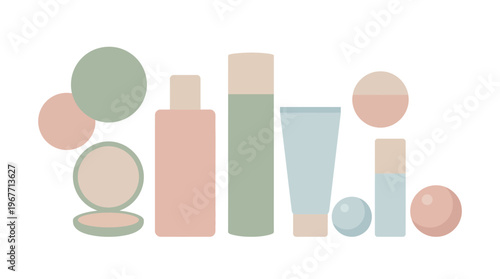 Minimalist Skincare and Makeup Products Flat Lay Illustration. Vector Illustrations. EPS Editable