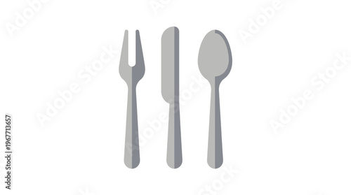 Minimalist Silverware Set Fork Knife and Spoon Isolated on White Background. Vector Illustrations. EPS Editable