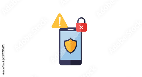 Mobile phone with security shield icon. Vector Illustrations. EPS Editable