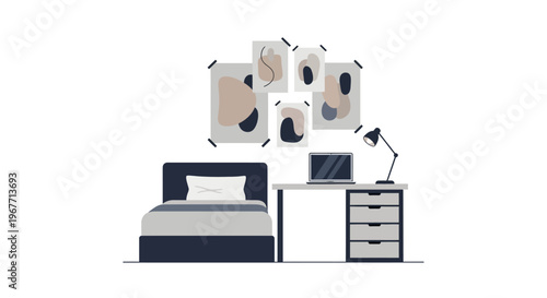 Modern Bedroom Furniture Interior Design. Vector Illustrations. EPS Editable
