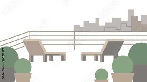 Modern city rooftop lounge seating area. Vector Illustrations. EPS Editable