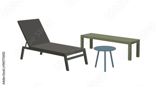 Modern outdoor furniture set with chair. Vector Illustrations. EPS Editable