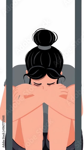Woman Crying Trapped Behind Bars Depressed Sadness Despair Feeling Stuck