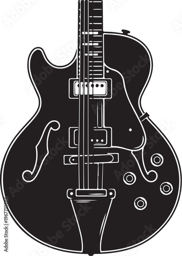 Black Electric Guitar Illustration with White Outline Details Closeup