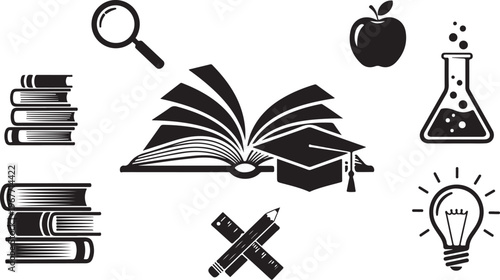 Education icons with books and graduation cap