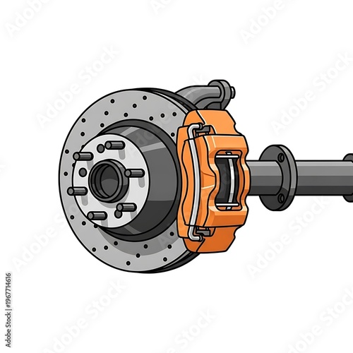 Car brake system component closeup.
