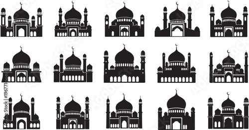 Mosque Silhouettes Collection Black and White Islamic Architecture Icons