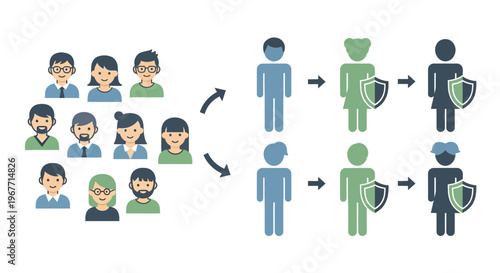 People Transforming into Different Figures. Vector Illustrations. EPS Editable