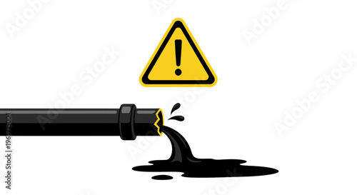 Oil leaking from pipe hazard. Vector Illustrations. EPS Editable